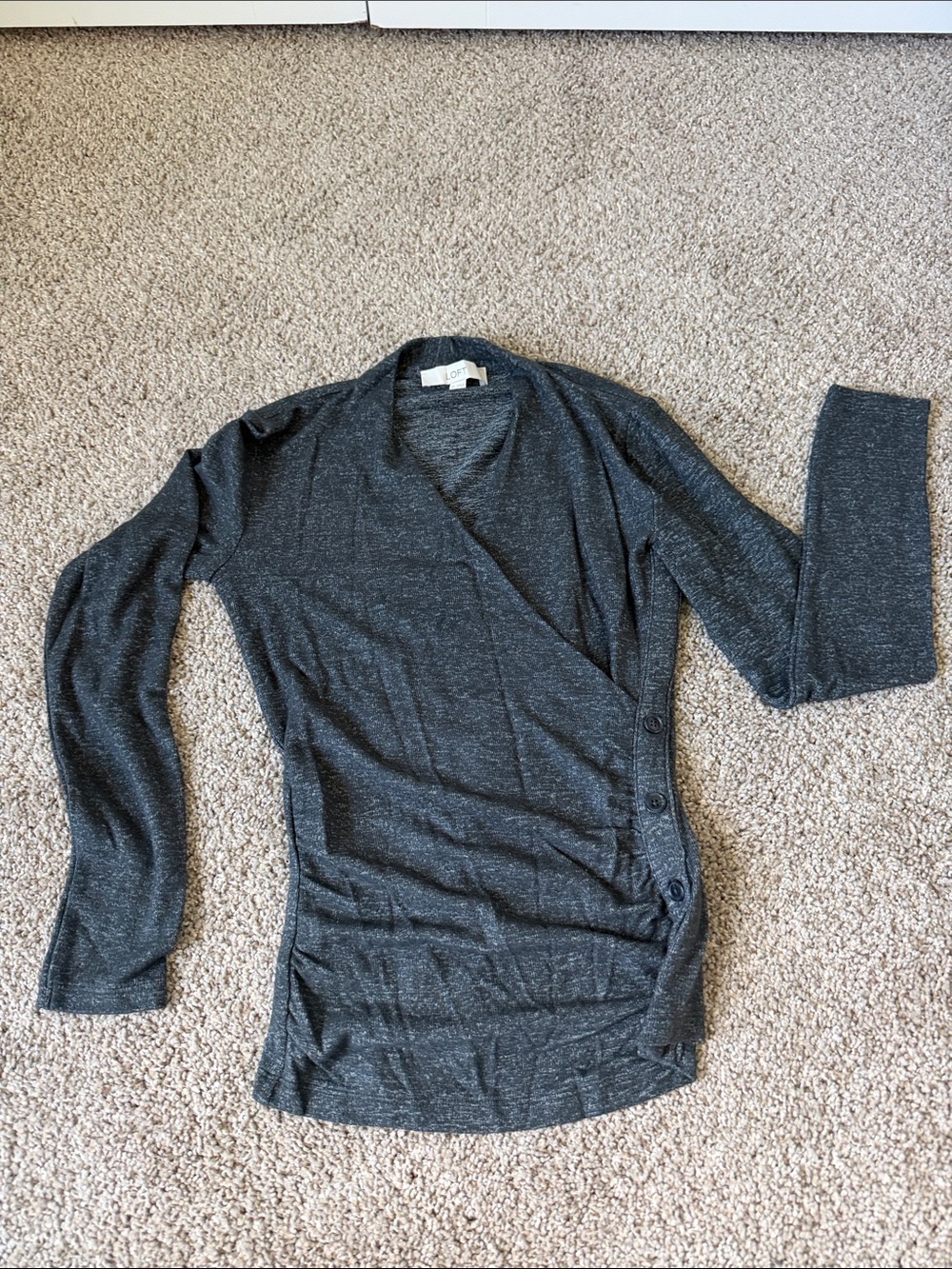 LOFT Charcoal Wrap-Front Side-Button Women's Sweater